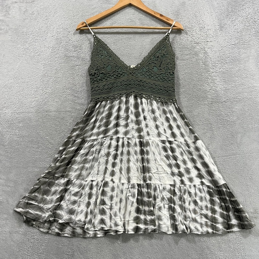 La Miel Dress Tie Dye Crochet‎ Lace Top Mini  Medium Smocked Boho Flowy Boho Hip
